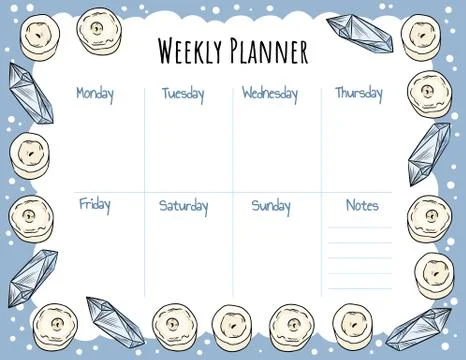 Cozy boho weekly planner and to do list withcandles and quartz crystals ornam Stock Illustration