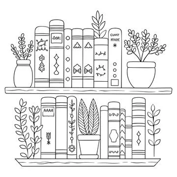 Cozy Bookshelf Hand Embroidery Pattern, Botanical Book Hoop Art Illustrazione stock