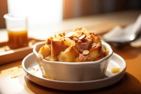 Cozy Bread Pudding, Warm Tones of a Classic Treat Stockfoto's