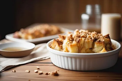 Cozy Bread Pudding, Warm Tones of a Classic Treat Stock Photos