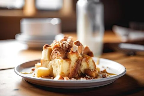 Cozy Bread Pudding, Warm Tones of a Classic Treat Stock Photos