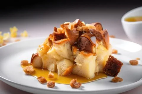 Cozy Bread Pudding, Warm Tones of a Classic Treat Stockfoto's