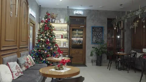 Cozy cafe with a Christmas tree Stock Footage 295312730