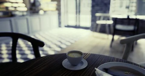 Cozy cafe corner with coffee and pastry served in modern interior space Illustrazione stock