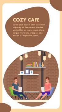Cozy Cafe Interior. Flat Vertical Banner. Loft Pub Stock Illustration