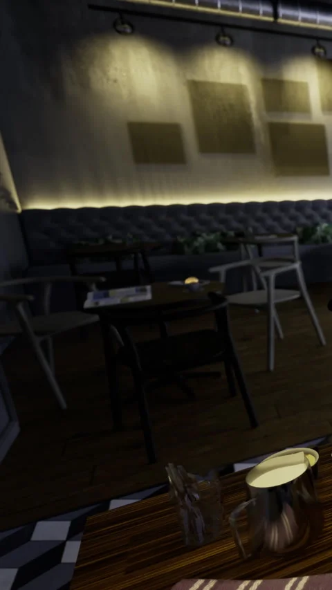 Cozy cafe interior with warm lighting and inviting atmosphere for relaxation Stock Footage 342461246
