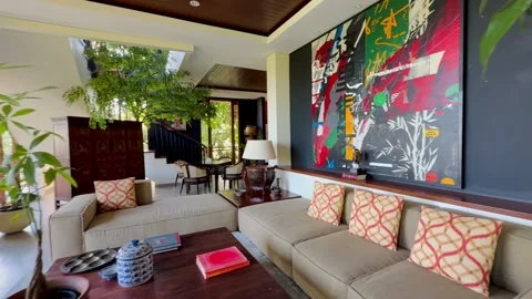 Cozy Cafe with Modern Tropical Interior Design Stock Footage 339771030