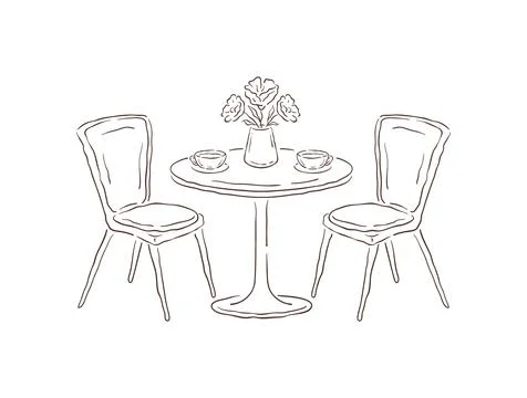 A Cozy Cafe Table And Two Chairs With Coffee And Flowers Vector Illustration Иллюстрация