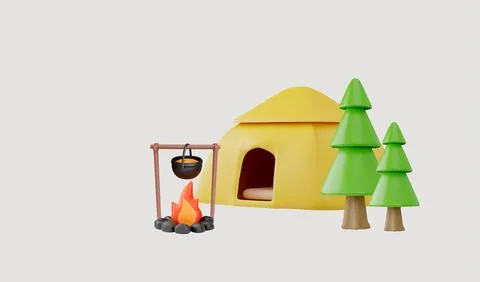 Cozy camping scene 3D icon vector illustration Stockillustratie