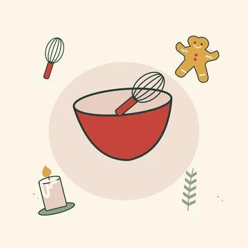 Cozy Christmas baking corner with candlelight. Decorative flat vector composi Stock Illustration