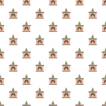 Cozy christmas fireplace pattern with burning fire and tree Illustrazione stock