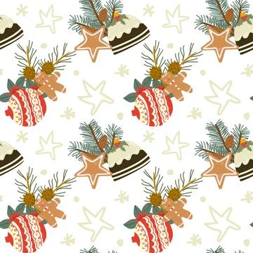 Cozy Christmas pattern with gingerbread men, decorated cookies Stockillustratie