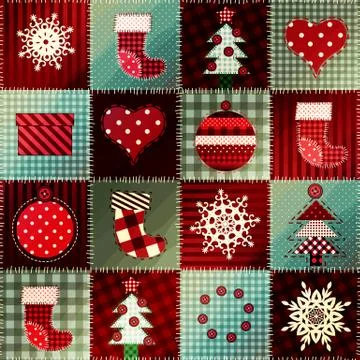 Cozy Christmas pattern in patchwork. Stock Illustration