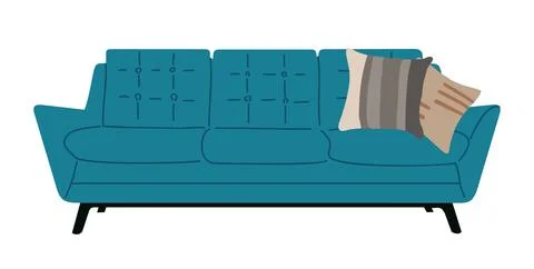 Cozy couch sofa with cushions vector isolated. Stock Illustration