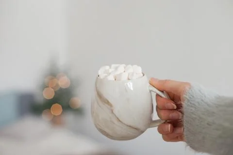 Cozy cup of coffee with marshmallows Stock Photos
