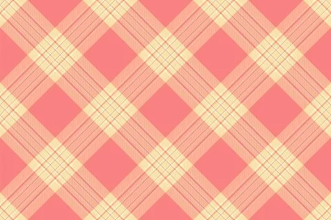 A cozy, diagonal plaid seamless pattern featuring soft pastel pink and yellow Stock Illustration