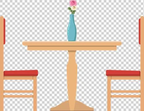 A cozy dining setup with a simple table adorned with flowers, accompanied b.. Illustrazione stock