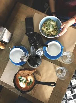 Cozy dinner at cafe Stock Photos