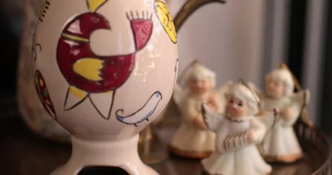 Cozy Easter decorations with charming details for Easter home decor. Rack focus Video stock 306060821