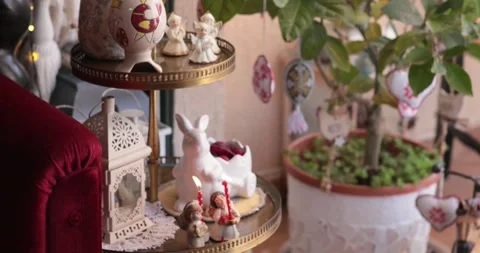 Cozy Easter decorations for home decor using festive accents and charming Stock Footage 306060985