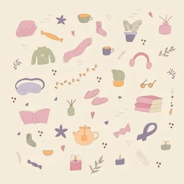 Cozy elements warm safe light flowers elements Stock Illustration