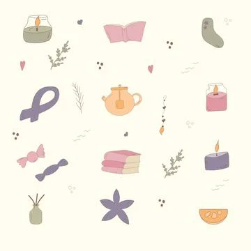 Cozy elements warm safe light pattern icon Stock Illustration