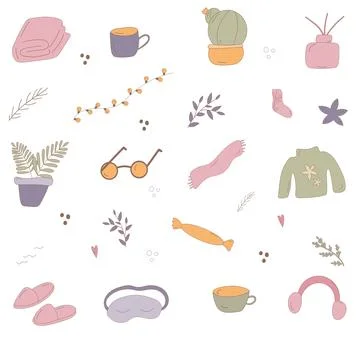 Cozy elements warm safe light elements collection Stock Illustration