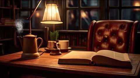 Cozy Evening Read by Lamplight 库存影片 264762173