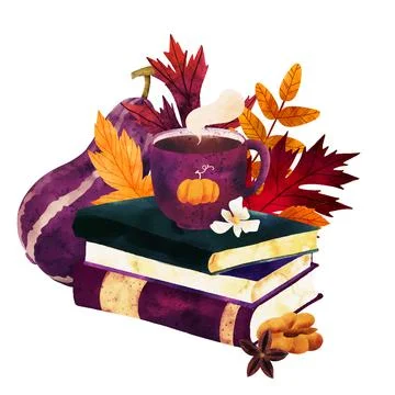 Cozy fall composition, pre-made design, hand drawn Stock Illustration