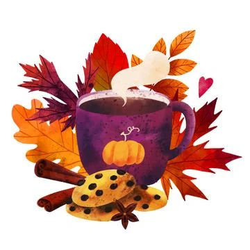 Cozy fall composition, pre-made design, hand drawn Stock Illustration