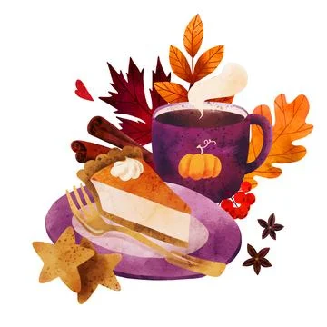 Cozy fall composition, pre-made design, hand drawn Stock Illustration