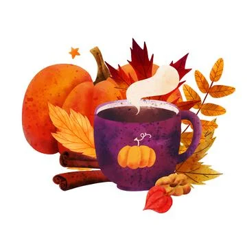 Cozy fall composition, pre-made design, hand drawn Stock Illustration