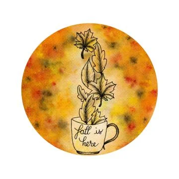 Cozy fall globe hand drawn illustration in autumn colors 스톡 일러스트