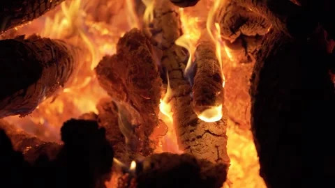Cozy Fireplace Background Video with Warm Orange Flames and Burning Firewood Stock Footage 339678253