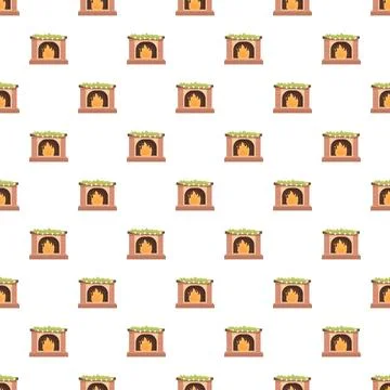 Cozy fireplace with flame creating a seamless pattern Stock Illustration