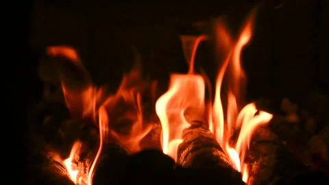 Cozy Fireplace Flames Burning in Slow Motion Stock Footage 339641279