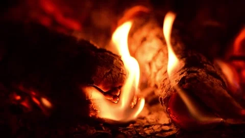 Cozy Fireplace Flames Burning in Slow Motion Stock Footage 339641293