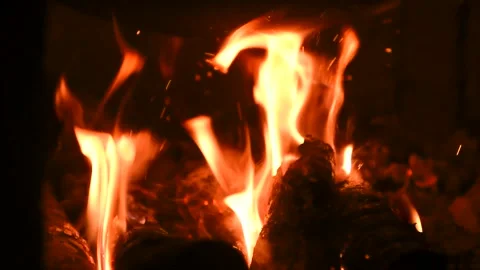Cozy Fireplace Flames Burning in Slow Motion Stock Footage 339641306