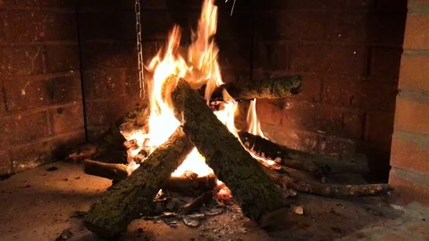 Cozy fireplace with lighted fire 스톡 동영상 90136377