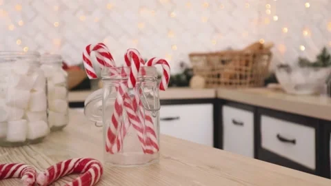 Cozy flat kitchen room green Christmas Tree gifts presents garlands Stock Footage 207197631