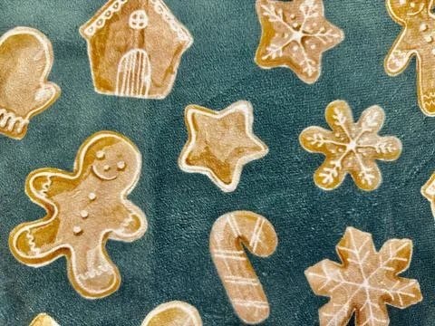 Cozy gingerbread cookie illustration pattern with star, snowflake, candy cane Stock Photos