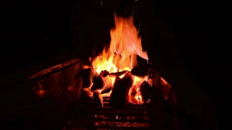 Cozy glowing fire, slow motion HD Stock Footage 303080026