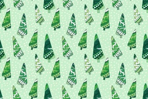 Cozy Green christmas tree vector seamless pattern Stock Illustration