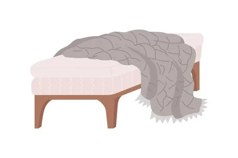 Cozy grey settee with blanket semi flat color vector item Stock Illustration