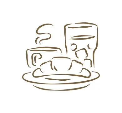A cozy hand drawn doodle of a complete continental breakfast plate with a cro Stock Illustration