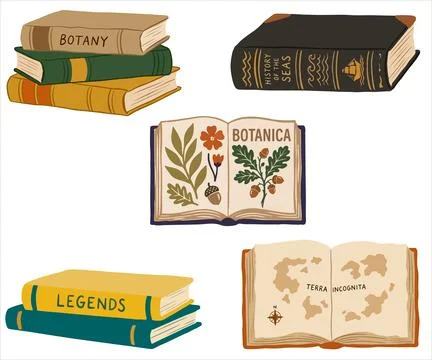 Cozy hand-drawn vector collection of vintage books Stock Illustration