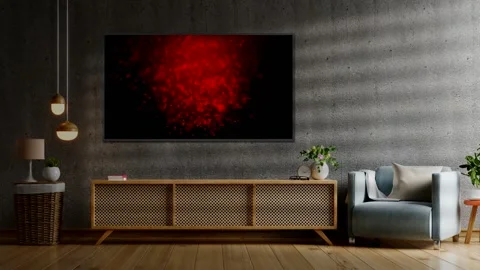 Cozy home interior with screen on wall for presentation. Mockup. Stock Footage 194784719