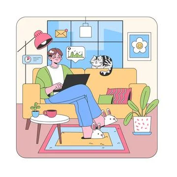 Cozy home office scene. Flat vector illustration Stock Illustration