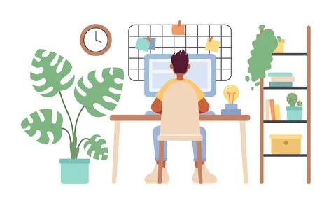 Cozy home office setup with freelancer 2D vector isolated spot illustration 스톡 일러스트