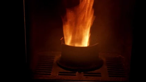 Cozy Indoor Flames Flicker in an Efficient Pellet Stove Stock Footage 331924351